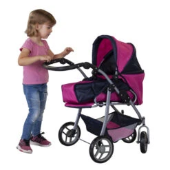 Besttoy - Kombi Puppenwagen - Blau/pink/schwarz -Trendiger Spielzeug-Discounter 136970 4016096115890 besttoy kombipuppenwagen flowers 02