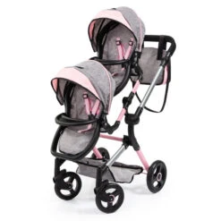 Zwillingspuppenwagen - Grau/pink Melange -Trendiger Spielzeug-Discounter 246855 4003336262339 Bayer Zwillingspuppenwagen 01