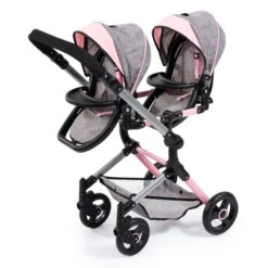Zwillingspuppenwagen - Grau/pink Melange -Trendiger Spielzeug-Discounter 246855 4003336262339 bayer Zwillingspuppenwagen 03