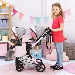 Zwillingspuppenwagen - Grau/pink Melange -Trendiger Spielzeug-Discounter 246855 4003336262339 bayer Zwillingspuppenwagen 04